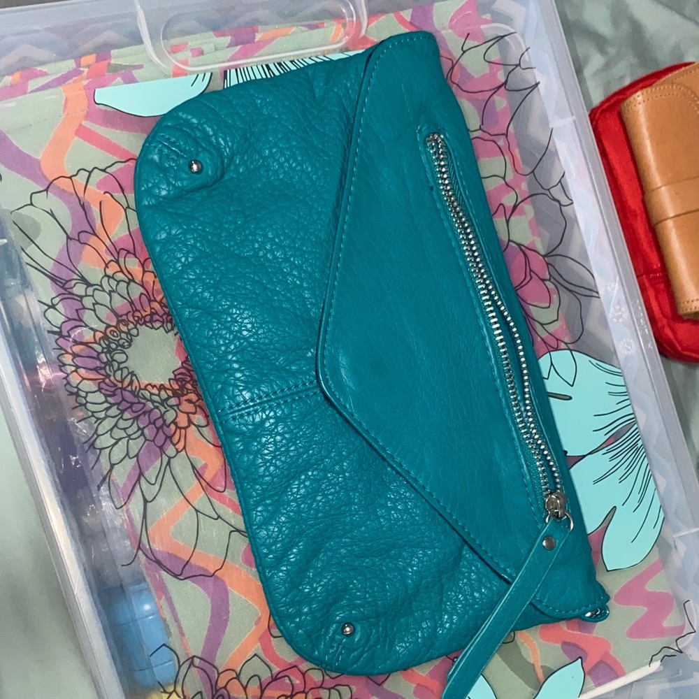 Teal Leather Clutch